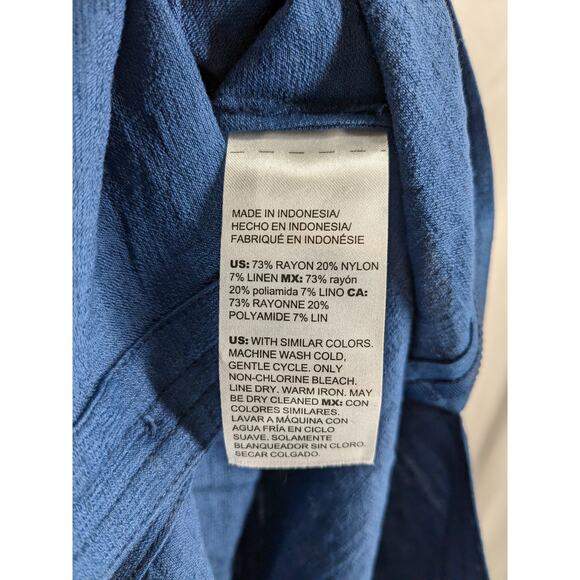 Chico's Shift Dress 8/10 Blue Button Front Split V Neck‎ Short Sleeve Slit Shirt - Picture 4 of 11